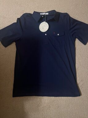 NWT, Criquet Men's Navy Short-Sleeve Polo Shirt, size Medium